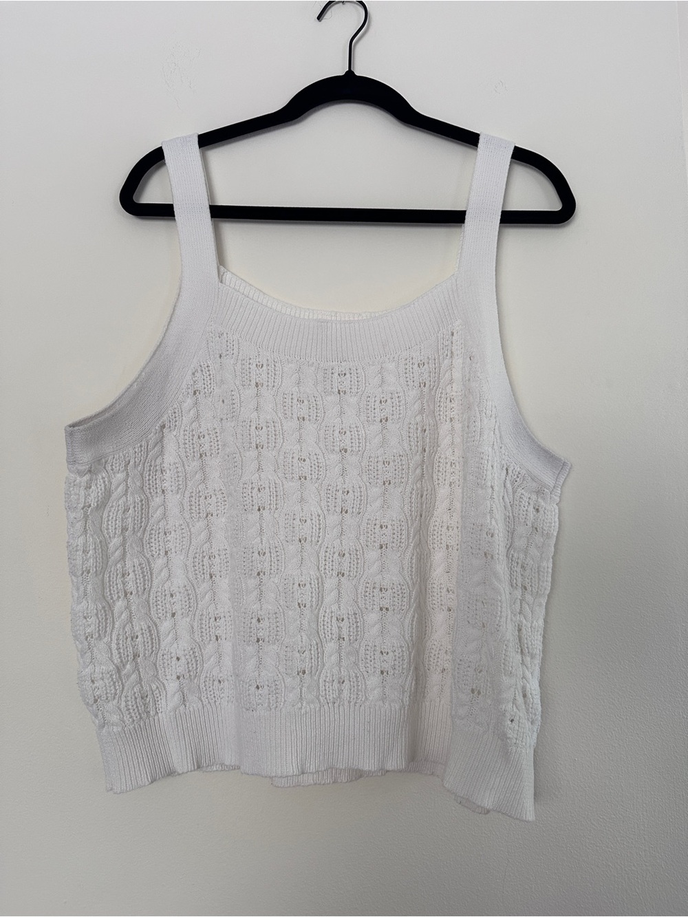 White Knit Cable-Pattern Tank/Crop Top